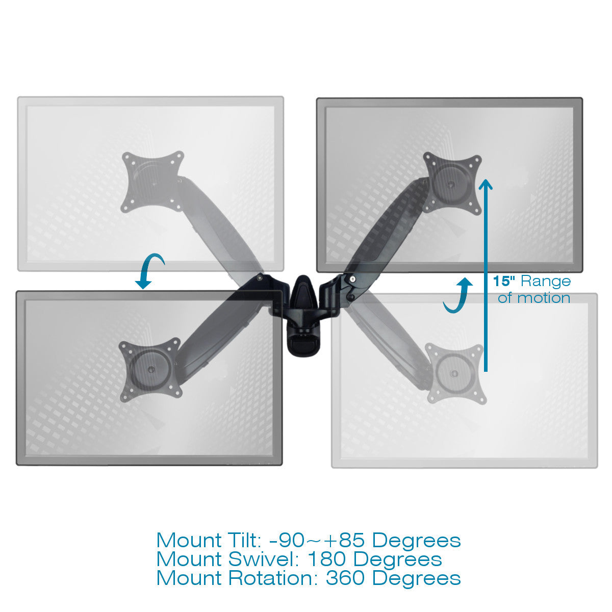 Dual Screen Wall Mount Monitor Arm – Sit-Stand, 360° Swivel, Black