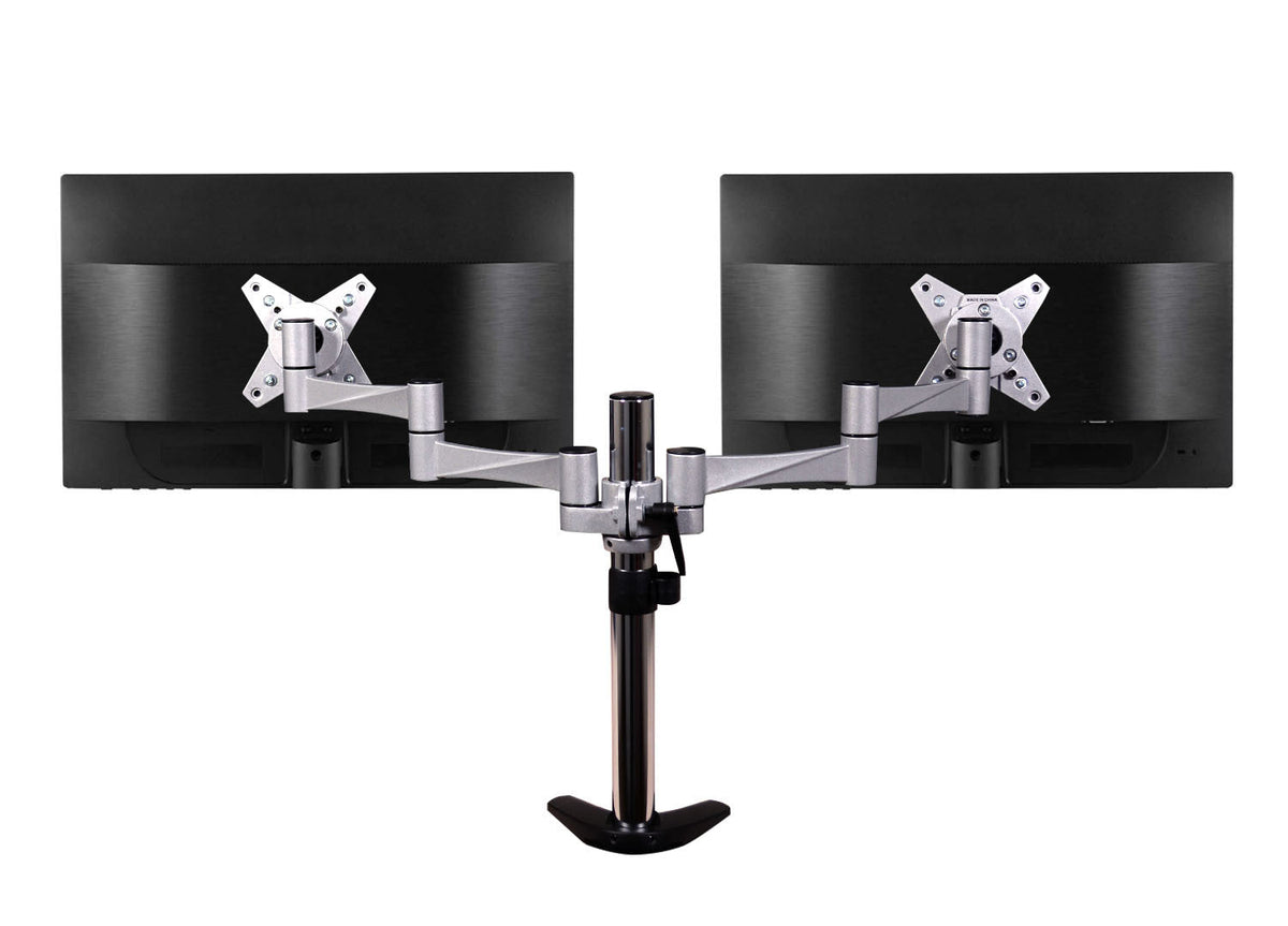 QualGear 3-Way Articulating Dual Monitor Desk Mount – 13-32", Silver