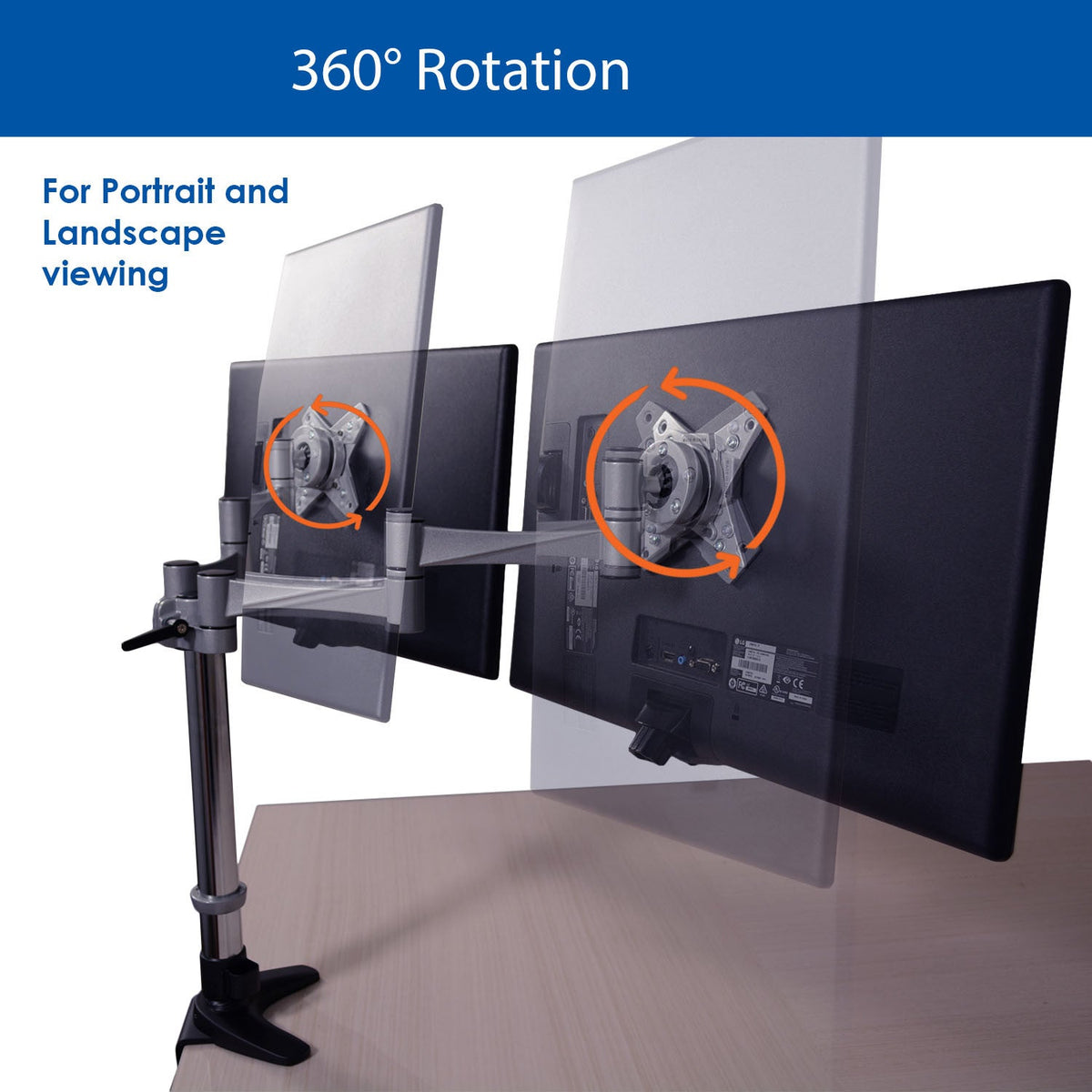 QualGear 3-Way Articulating Dual Monitor Desk Mount – 13-32", Silver