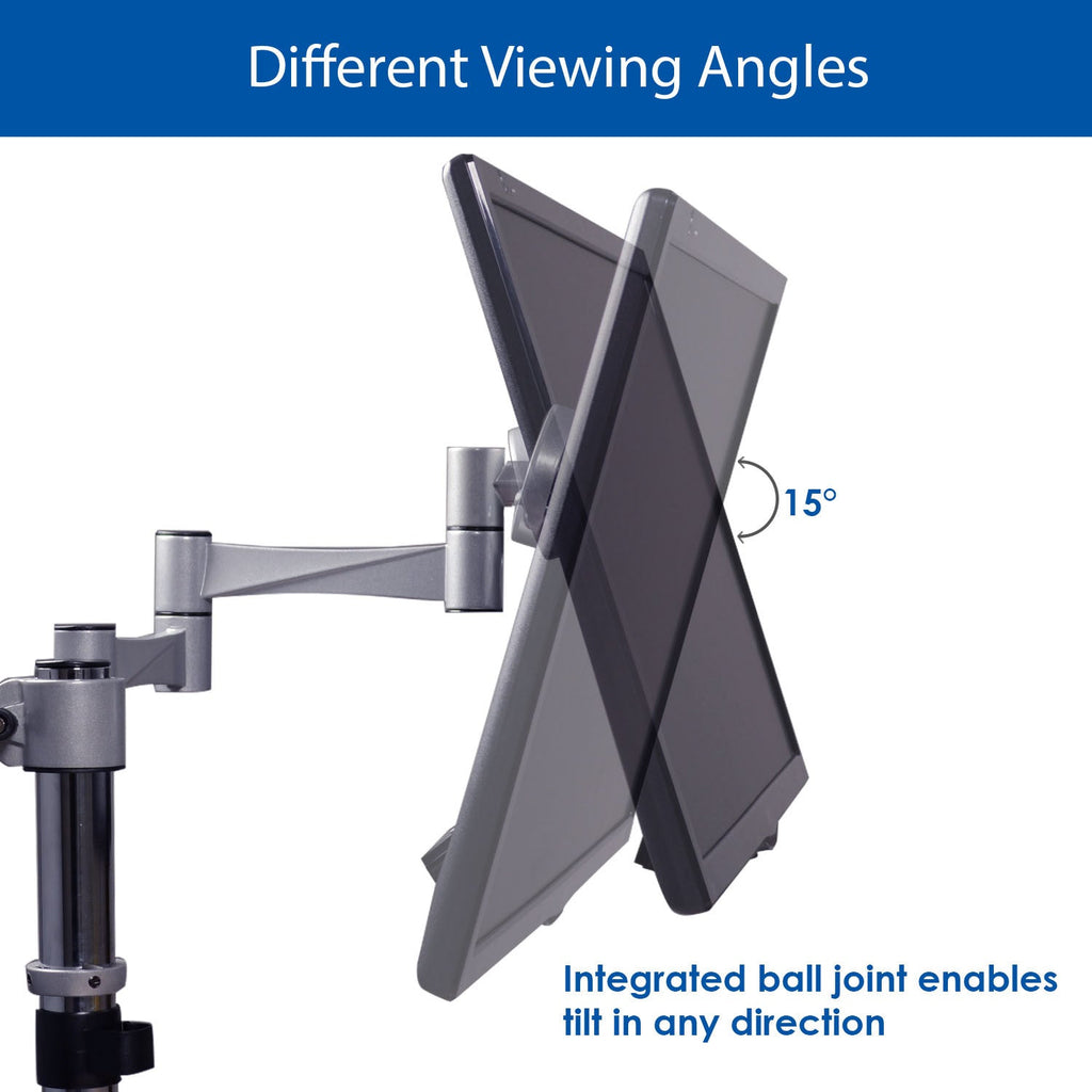 QualGear 3-Way Articulating Dual Monitor Desk Mount – 13-32", Silver