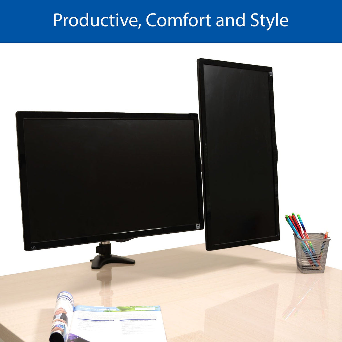 QualGear 3-Way Articulating Dual Monitor Desk Mount – 13-32", Silver