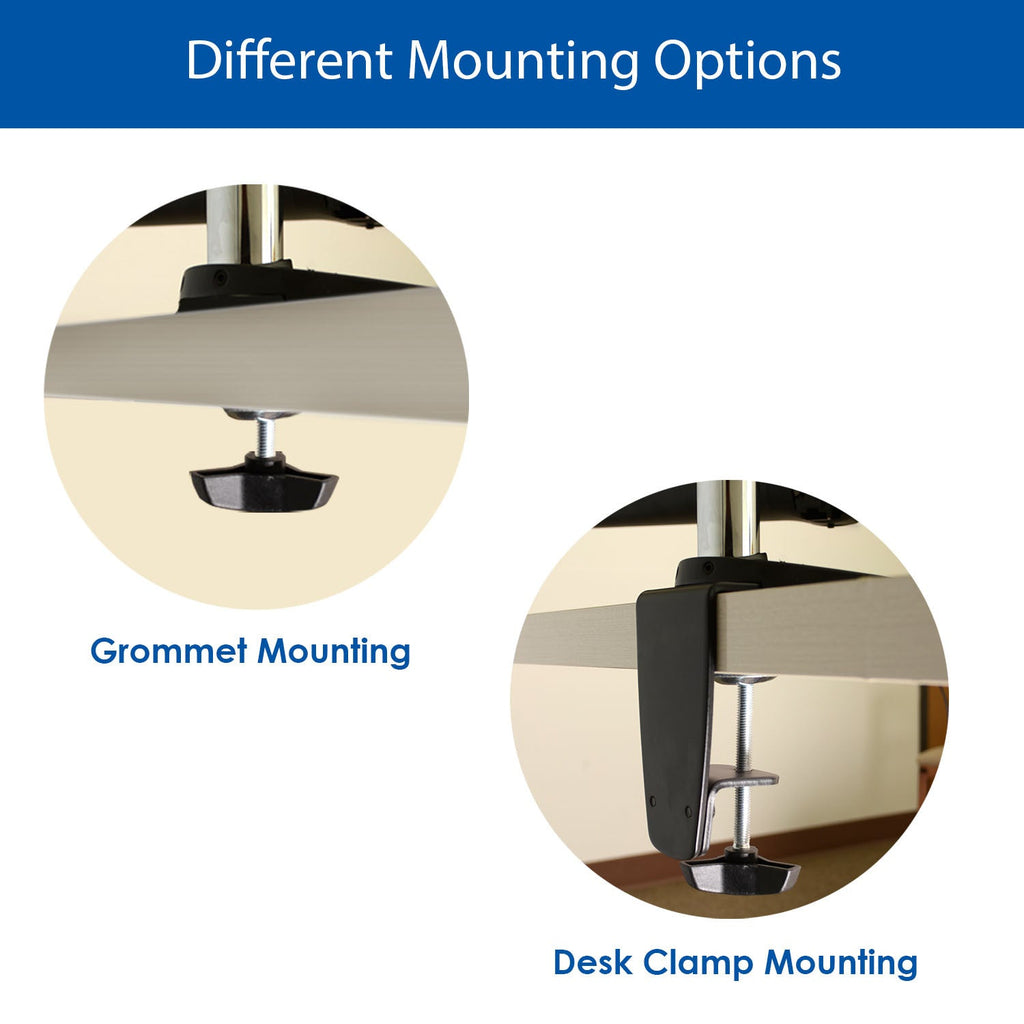 QualGear 3-Way Articulating Dual Monitor Desk Mount – 13-32", Silver