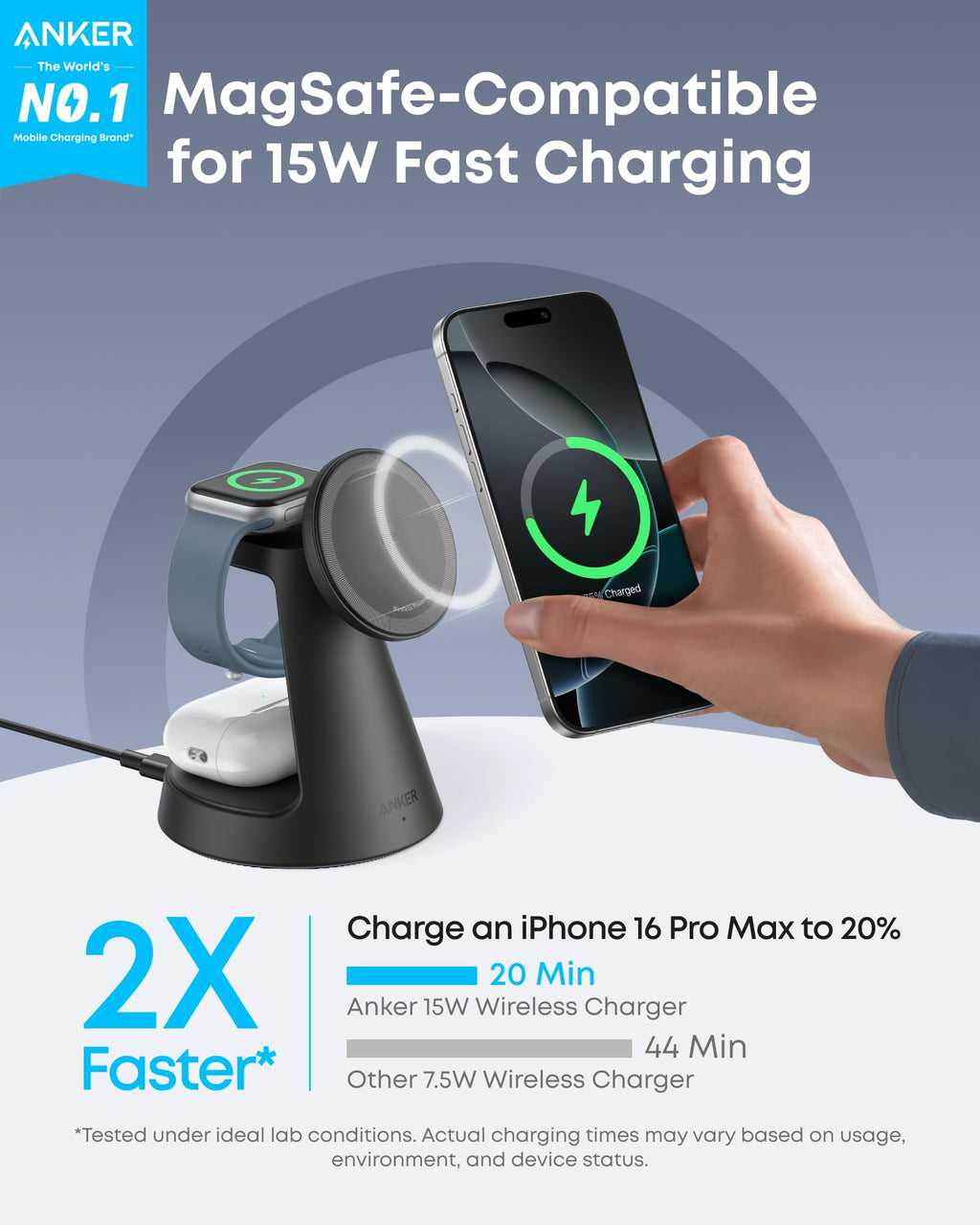 Anker MagGo 3-in-1 Wireless Charging Station – MagSafe-Compatible Dock Stand