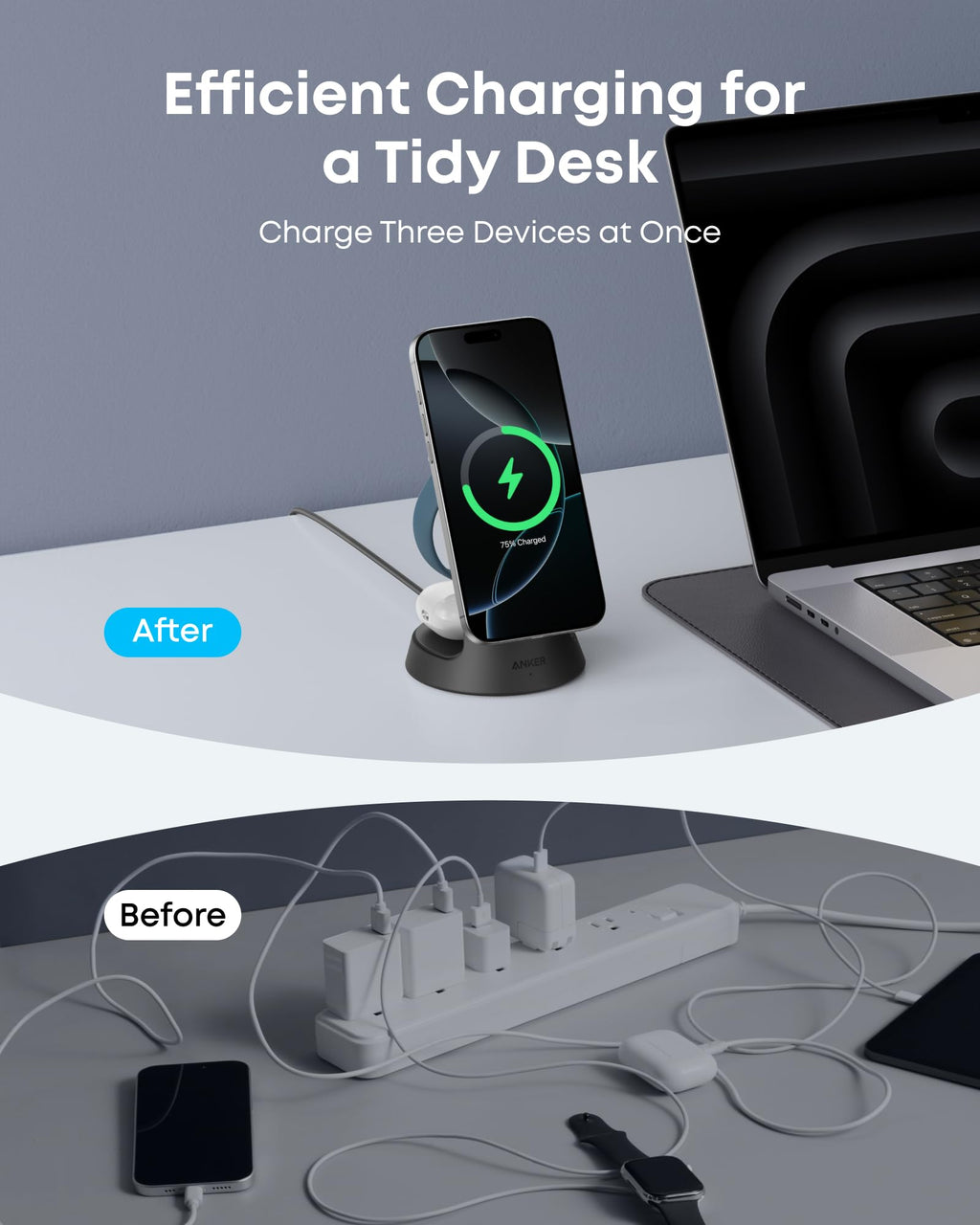 Anker MagGo 3-in-1 Wireless Charging Station – MagSafe-Compatible Dock Stand