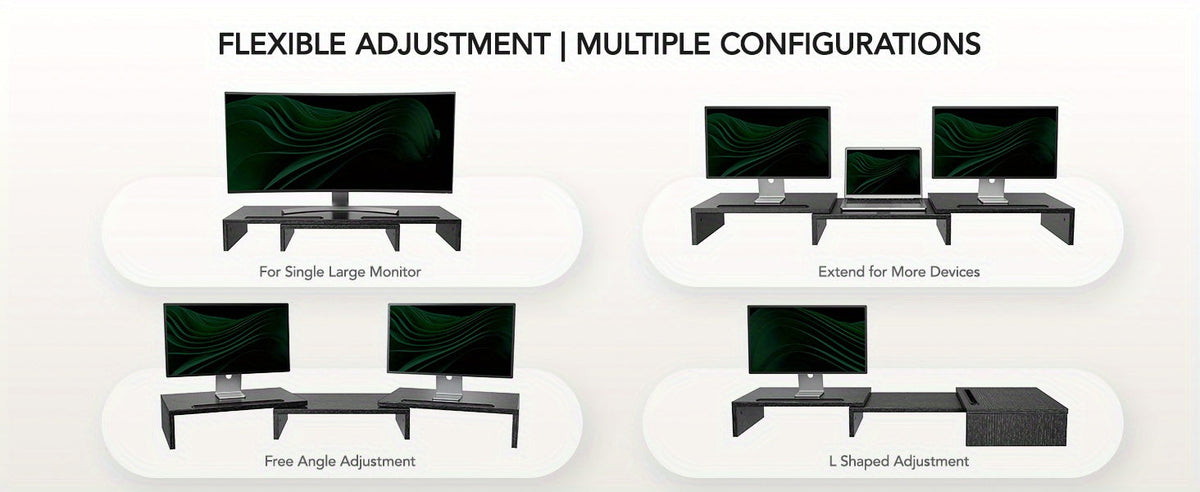 Dual Monitor Stand Riser – Adjustable Desktop Organizer for PC, Laptop & Printer