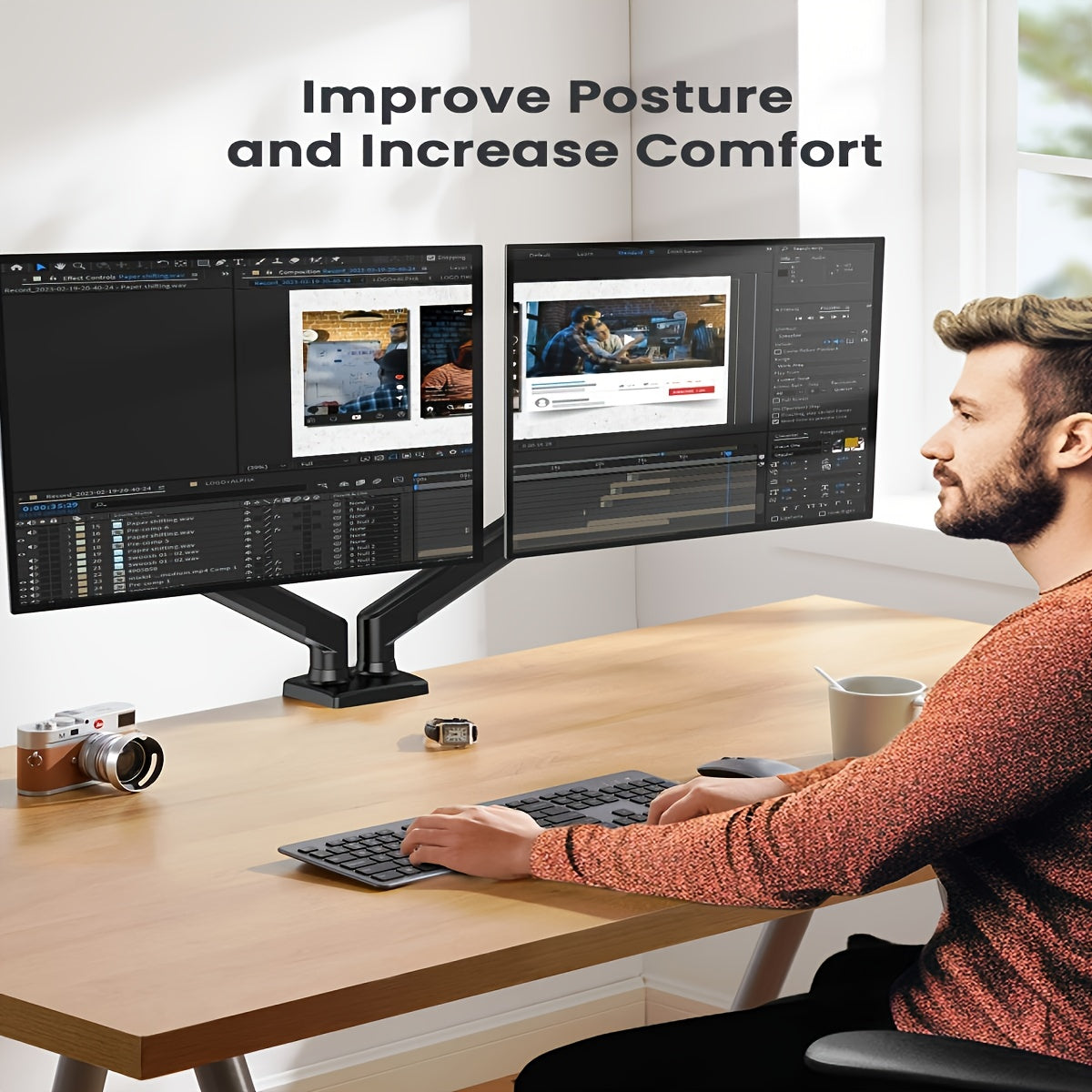 Dual Monitor Stand Riser – Adjustable Desktop Organizer for PC, Laptop & Printer