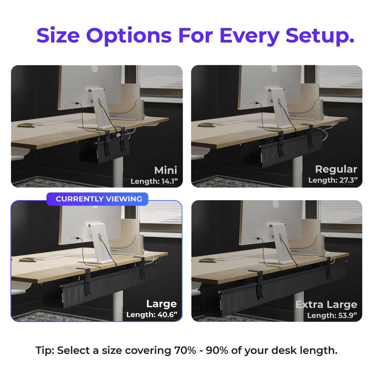Ascrono® CableCare Cable Management Tray – Under Desk Organizer