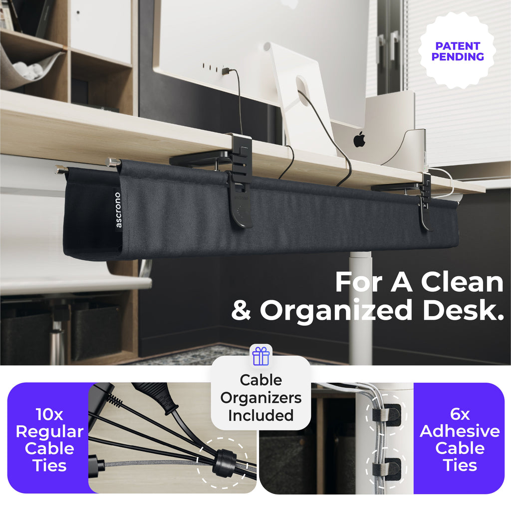 Ascrono® CableCare Cable Management Tray – Under Desk Organizer