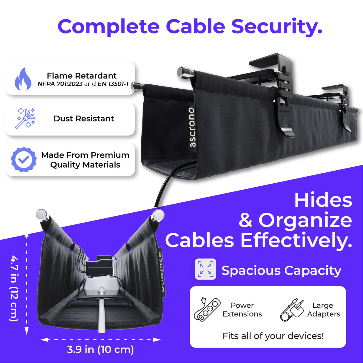 Ascrono® CableCare Cable Management Tray – Under Desk Organizer