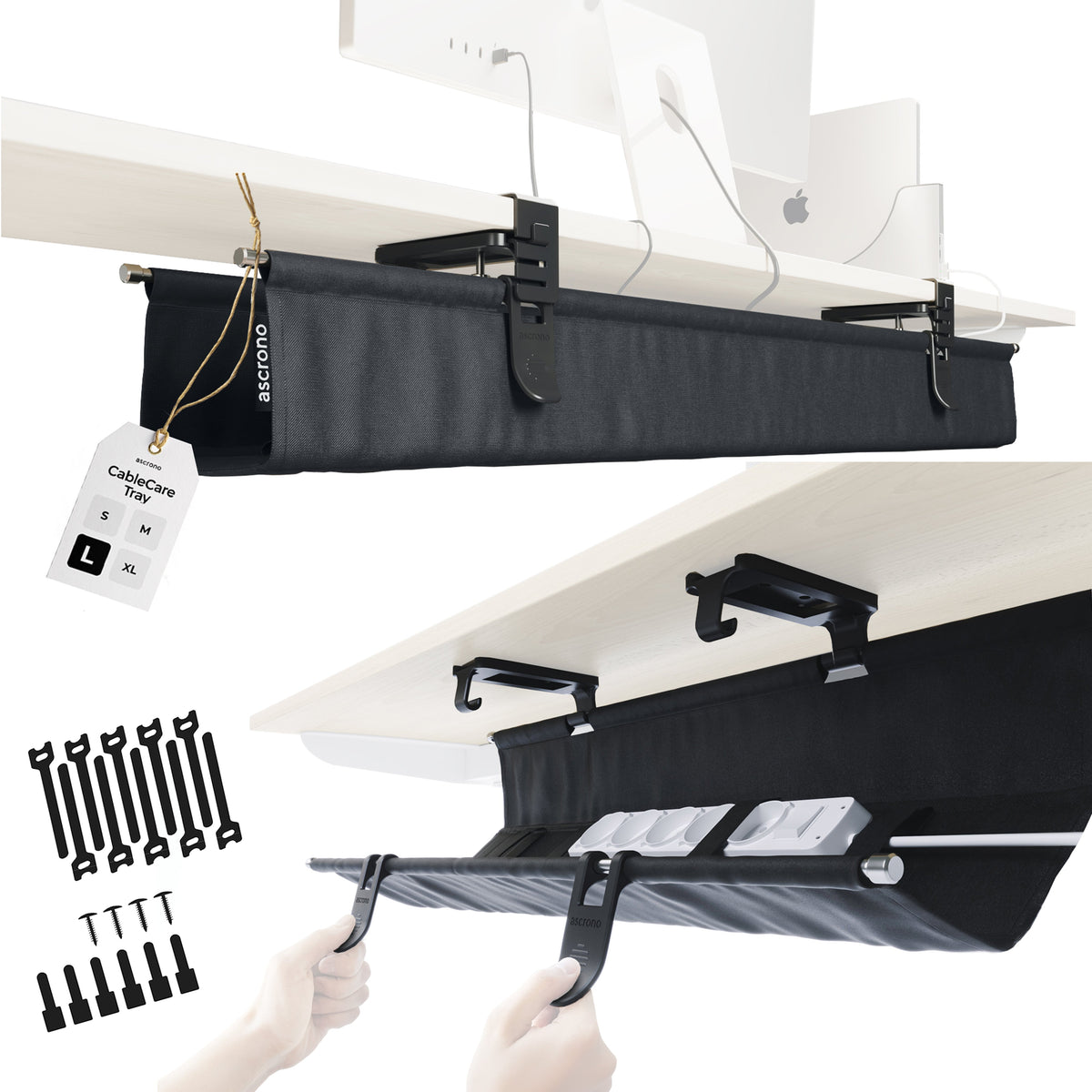 Ascrono® CableCare Cable Management Tray – Under Desk Organizer