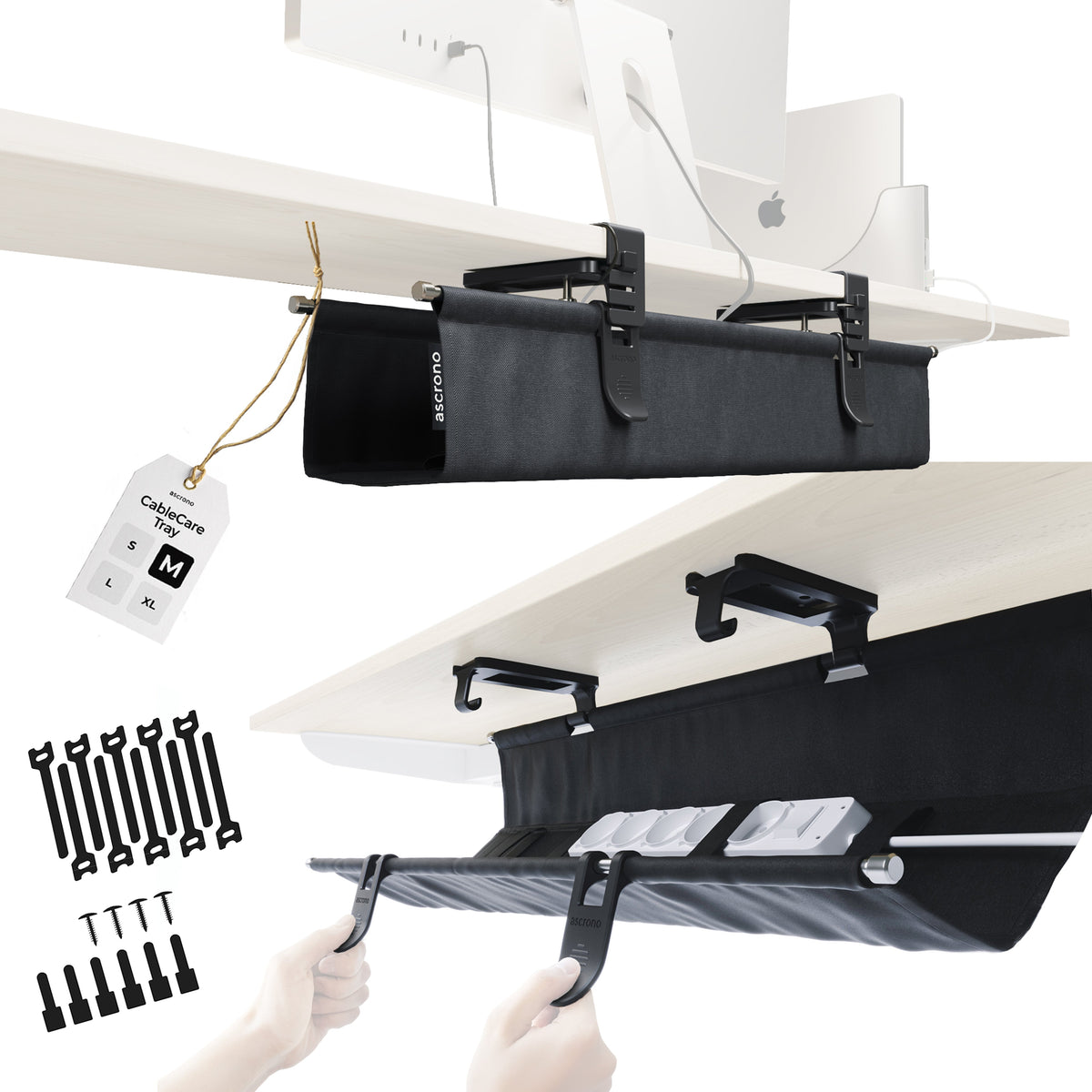 Ascrono® CableCare Cable Management Tray – Under Desk Organizer