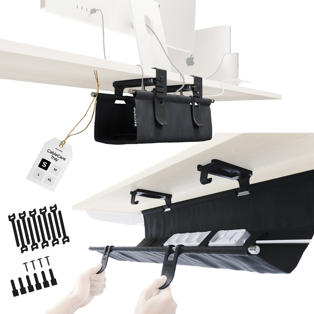 Ascrono® CableCare Cable Management Tray – Under Desk Organizer