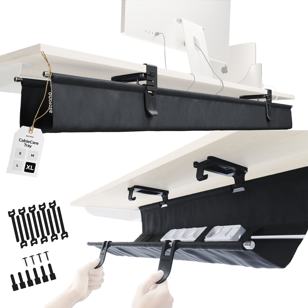 Ascrono® CableCare Cable Management Tray – Under Desk Organizer