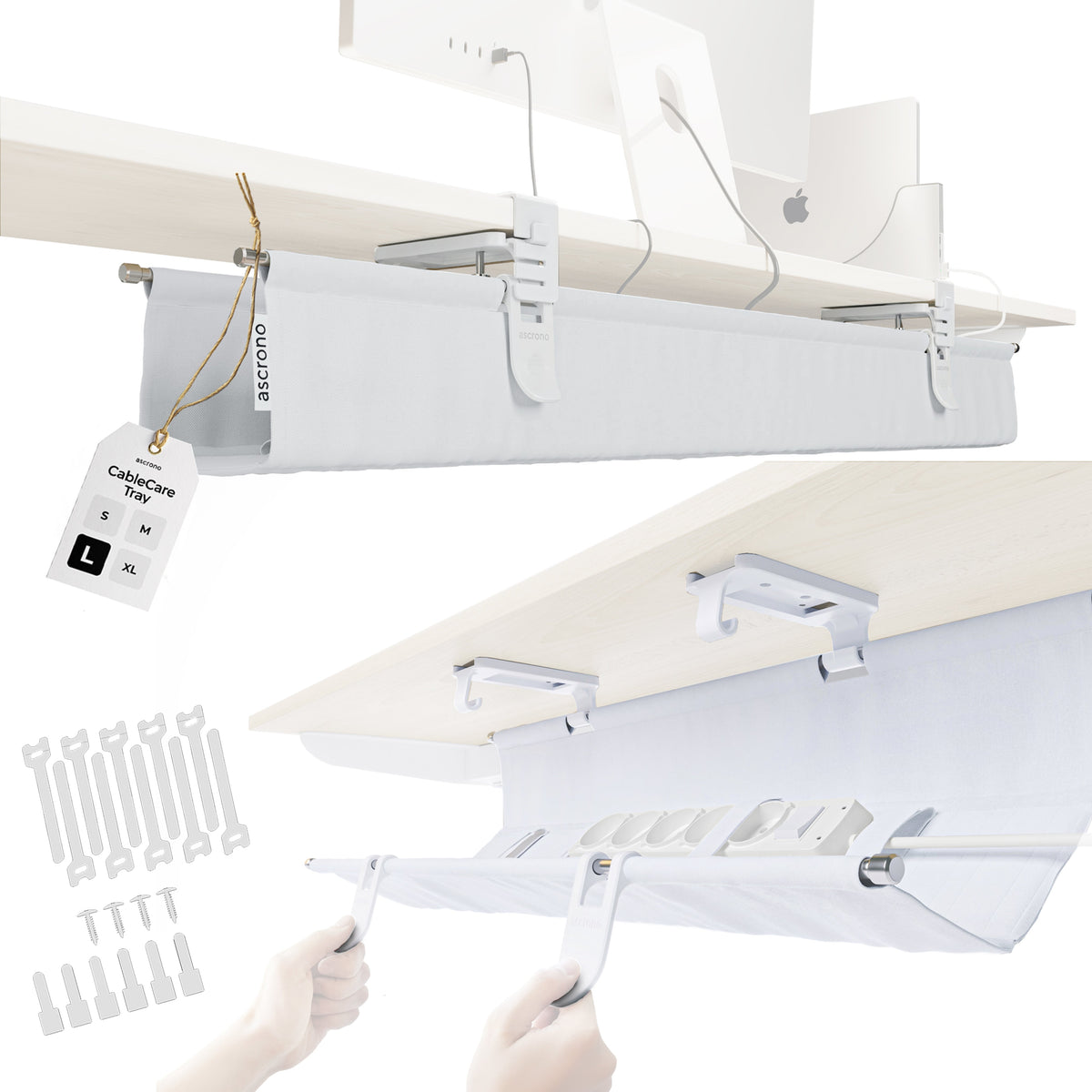 Ascrono® CableCare Cable Management Tray – Under Desk Organizer