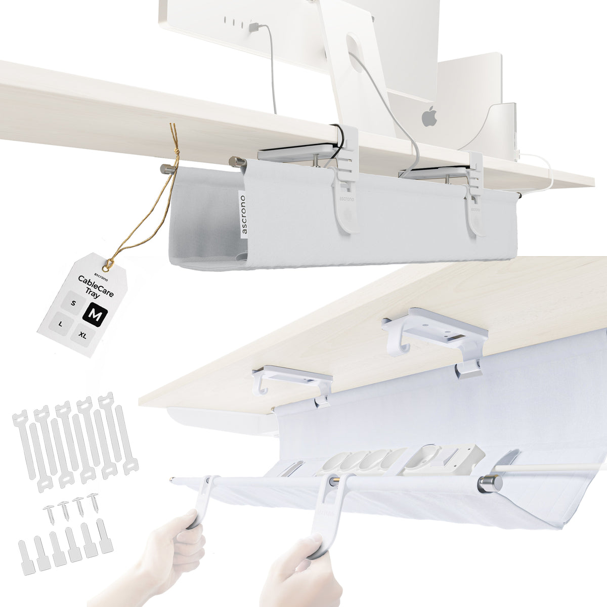 Ascrono® CableCare Cable Management Tray – Under Desk Organizer