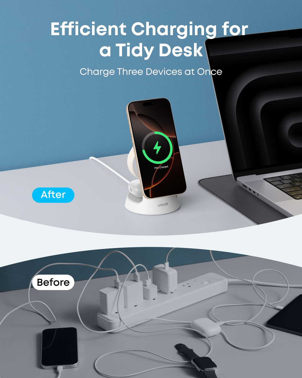 Anker MagGo 3-in-1 Wireless Charging Station – MagSafe-Compatible Dock Stand