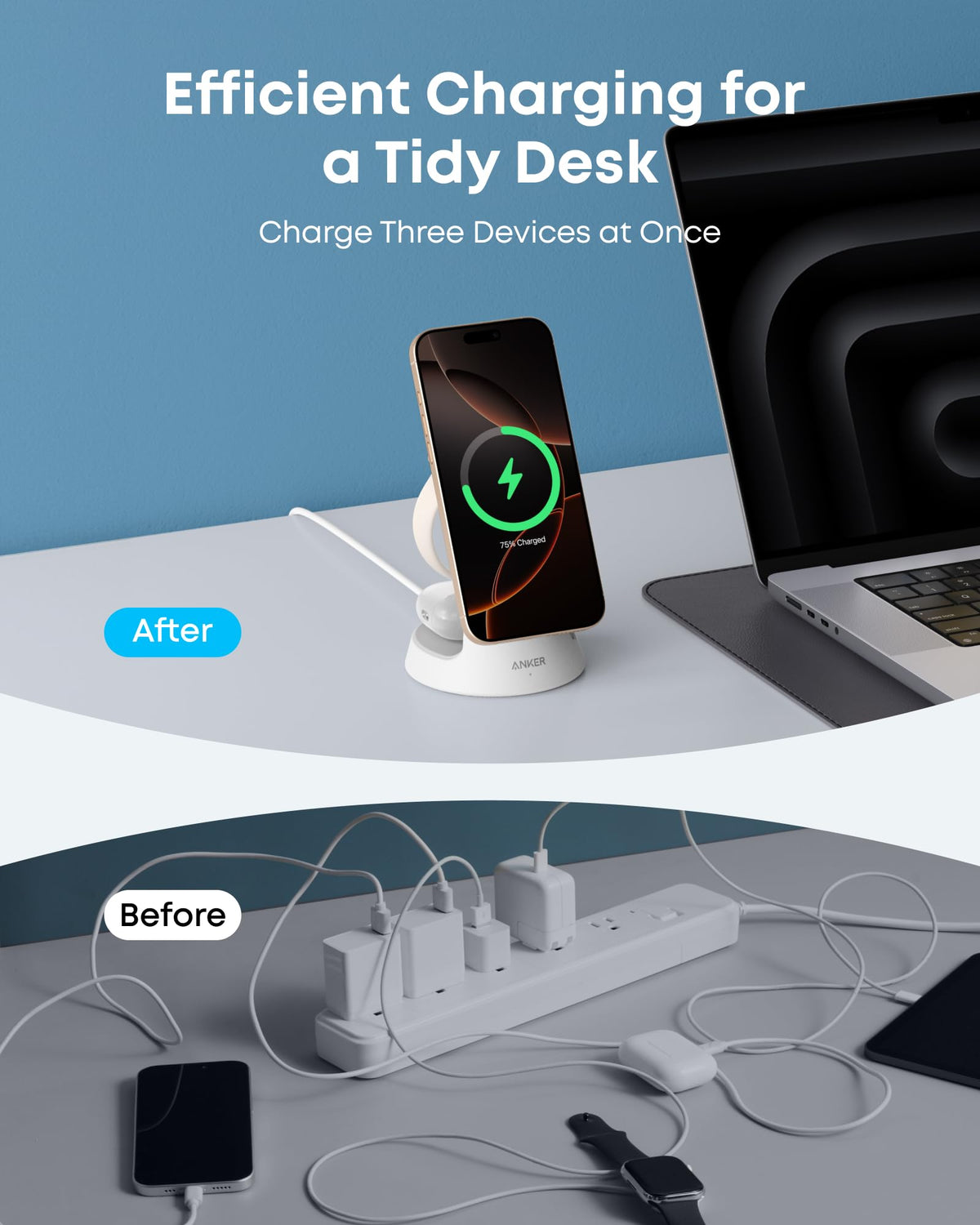 Anker MagGo 3-in-1 Wireless Charging Station – MagSafe-Compatible Dock Stand